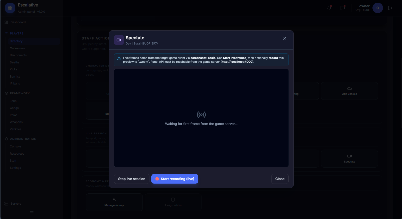 Live spectate